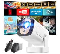 Projector [Auto Focus & 1080P Native & Built-in Apps] 4K Support Auto Correction WiFi 6 Bluetooth 5.4 Air Remote Mini Portable Projector Compatible with HDMI/TV Stick/Memory Stick/Laptop, White