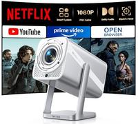 Projector【NetfIix Officially & DoIby Audio】Portable Smart Projector FHD 1080P 4K Supported, Two-Way Bluetooth WiFi 6, 50% Zoom 360° Rotatable Short Throw Home Movie Projectors for Bedroom, Outdoor, RV