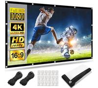 Projector Screen, 100 inch 16:9 Foldable Movie Screen Simple Hangable HD Projection White Screen with Hooks & Ropes for Home Classroom Cinema Theater Outdoor Indoor Public Display