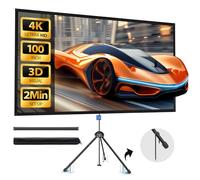 Projector Screen with Stand 100 inch Indoor Outdoor Projector Screen 16:9, 4K HD PVC Projector Screen with 1.5 Gain, Projector Screen for Backyard Theater and Wall Hanging 2IN1 with Carry Bag, Ground