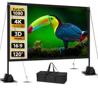 Projector Screen with Stand, 120 Inch Indoor Outdoor Portable Projection kit All-Metal Frame Wrinkle-Free 16:9 4K HD Front/Rear Movie Screen with Carry Bag for Home Theater Backyard Movie Night