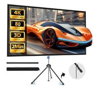 Projector Screen with Stand 80 inch Indoor Outdoor Projector Screen 16:9, 4K HD PVC Projector Screen with 1.5 Gain, projector screen for Backyard Theater and Wall Hanging 2IN1 with Carry Bag, Ground