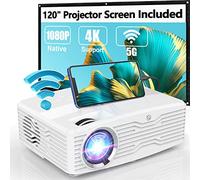 Projector with Screen 100inch, Full HD Native1080P 5G WiFi Projector For Outdoor Movies, Compatible With TV Stick, HDMI, VGA, USB, TF, AV, Sound Bar, Video Games [2026 Latest Upgrade]