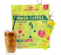Projo* Power Coffee - Instant Coffee with 12g Hydrolyzed Marine Collagen & 175mg Caffeine - High Protein Energy Boost for Men & Women - Smooth & Creamy Vanilla - 12 Single-Serve Packets