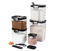 ProKeeper+ Airtight Food Storage Container Set - Clear Plastic Flour and Sugar Canister Set with Magnetic Accessories for Kitchen Organization (Black, 9-Piece)