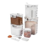 ProKeeper + Airtight Food Storage Containers Set - Transparent Plastic Flour and Sugar Canisters Set with Magnetic Accessories for Kitchen Organization (White, 9-piece)