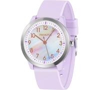 PROKING Kids Analog Watch for Girls Boys Children Teens,5-18 Years Old,Learning Time and Easy to Read,Minimalist Wrist Watch with Soft Band,5ATM Waterproof, Purple Rainbow, Simplicity