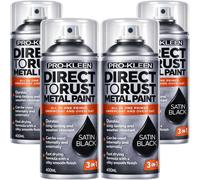 ProKleen Direct to Rust Metal Paint, Primer Undercoat & Topcoat 400ml x4 in Black ProKleen Black