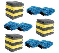 ProKleen Pro-Kleen Microfibre Cloth 1000GSM Cleaning Towel For Car Or Home, 15 Thick Commercial Grade Cloths And 6 Vehicle Washing Mitts