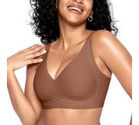 ProKloud Non Wired Bras for Women Seamless Push Up Bra Comfort Wireless Support Deep V Sleep Bralettes Soft T Shirt Ladies Bras Brown