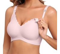 ProKloud Nursing Bras for Breastfeeding Seamless Maternity Bras Wave V Neck Comfort Pregnancy Sleep Bralette Jelly Strip Support Full Coverage Nursing Bra with Extra Bra Extenders Pink