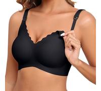 ProKloud Nursing Bras for Breastfeeding Seamless Maternity Bras Wave V Neck Comfort Pregnancy Sleep Bralette Jelly Strip Support Full Coverage Nursing Bra with Extra Bra Extenders Black