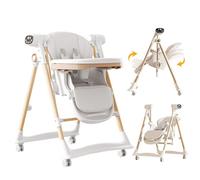Prokoke Electric Bluetooth Smart PU Leather Highchairs with Swinging and Baby Feeding Dining Dual Modes, Foldable Convertible High Chair for Toddlers, Detachable Double Trays, Wheels (8128 White)