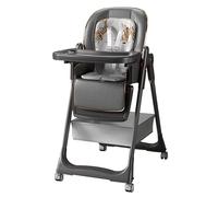 Prokoke PU Leather Highchairs, Foldable Convertible High Chair for Toddler with 6 Heights and 3 Reclining Positions, Baby Feeding Dining Chair with Detachable Double Trays and Wheels (8122 Grey)