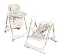 Prokoke PU Leather Highchairs with Swinging and Baby Feeding Dining Dual Modes, Foldable Convertible High Chair for Toddlers with Multi-Angle Adjustments, Detachable Double Trays, Wheels (8121 White)