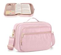 Prokva Bible Cover Case for Women, Large Bible Church Bag with Strap, Bible Carrying Case Book Protector with Handle, Pink(Empty Bag Only)
