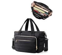 Prokva Large Bible Cover Case for Women, Puffy Bible Tote Bag with 15.6” Laptop Compartment Suitable for Large Size Bible, Church Bag for Bible Study Supplies, Black