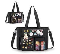 Prokva Large Ita Bag with 3 Pockets & 2 Inserts, Kawaii Ita Tote Pin Display Bag for Anime Kpop Fans, Versatile Messenger Bag, Black (Pins NOT Included)