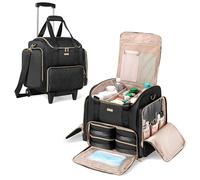 Prokva Rolling Medicine Bag for Travel, Large Pill Bottle Storage Bag on Wheels with 4 Cases and Detachable Trolley, Black