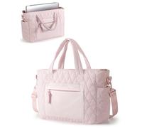 Prokva Tote Bag for Women - Puffer Work Tote with Laptop Compartment, Quilted College Shoulder Bag with Zipper for Work, Travel, Gym, Pink