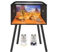 PROLEE 26 Gallon Reptile Tank, Tempered Glass Bearded Dragon Tank with Wooden Roof and Lockable Doors, Large Lizard Habitat for Snakes, Iguanas, Chameleons (Black)