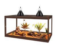 PROLEE Bearded Dragon Tank, Reptile Tank with Meatl Mesh Roof and Front Sliding Door, Lizard Tank,Spacious Reptile Enclosure for Snakes,Lguanas, Chameleons (Walnut, 34 Gallon Volume, 32 Inch Length)