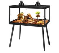 Prolee Bearded Dragon Tank with Leg Stand,Wooden Lizard Tank,Reptile Tank with Metal Mesh Roof Door, Acrylic Panel Snake Tank with Lock Design (Black, 32"x16"x16")