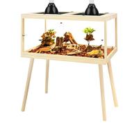 Prolee Bearded Dragon Tank with Leg Stand,Wooden Lizard Tank,Reptile Tank with Metal Mesh Roof Door, Acrylic Panel Snake Tank with Lock Design (Oak, 32"x16"x16")