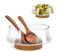 PROLEE Salad Bowl, Salad Serving Bowl Extra Large, Serving Bowls with Solid Wood Base, Hosting Essentials (Clear)