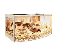 Prolee Hamster Cage Chew Proof Wood, Hamsters Enclosure Openable Top with Curved Design,Waterproof Small Animals Cage with Acrylic Sheets for Gerbils,Hamster Habitat(32 Inches)