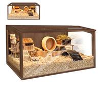 PROLEE Hamster Cage with Chewproof Wood Top,Guinea Pig Cages, Hamster Habitat with Clear Acrylic Sheets Solid Built, Small Animal Cage, Walnut