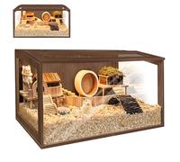 PROLEE Hamster Cage with Chewproof Wood Top,Guinea Pig Cages, Hamster Habitat with Clear Acrylic Sheets Solid Built, Small Animal Cage, Walnut