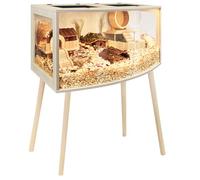 Prolee Hamster Cage with Curved Design,Chew Proof Wooden Hamsters Enclosure with Leg Stand and Openable Top or Gerbils,Hamster Habitat (24"x16"x16")