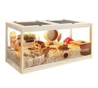 PROLEE Hamster Cage with Metal Mesh Top, Chewproof Wooden Guinea Pig Cages, Mice and Rat Habitat,Large Hamster Cages with Acrylic Sheets Solid Built, 32inch