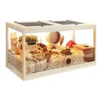 PROLEE Hamster Cage with Metal Mesh Top, Chewproof Wooden Guinea Pig Cages, Mice and Rat Habitat,Large Hamster Cages with Acrylic Sheets Solid Built, 24 inch