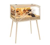 PROLEE Hamster Cage Wooden Chew Proof, Extra Large Mice and Rat Habitat Openable Top with Acrylic Sheets Solid Built Small Animal Cage with Leg Stands, 32 Inch Long