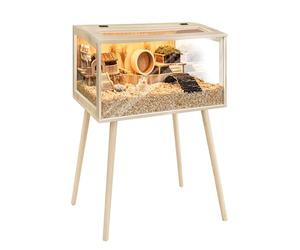 PROLEE Hamster Cage Wooden Chew Proof, Extra Large Mice and Rat Habitat Openable Top with Acrylic Sheets Solid Built Small Animal Cage with Leg Stands, 24 Inch Long