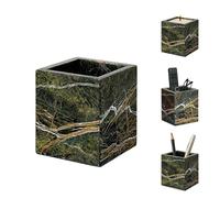 PROLEE Marble Toothbrush Holders for Bathroom,Natural Marble Pen Holder and Makeup Brush Holder,Stone Square Container for Remote Controls,Candles and Bathroom Countertop Organizer (Rainforest Green)