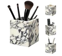 PROLEE Marble Toothbrush Holders for Bathroom,Natural Marble Pen Holder and Makeup Brush Holder,Stone Square Container for Remote Controls,Candles and Bathroom Countertop Organizer (Calacatta Viola)