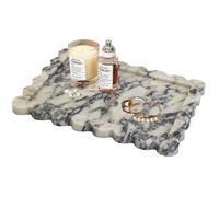 Prolee Scalloped Marble Tray,Marble Vanity Trays for Bathroom 12" x 9", Scalloped Tray,Wave Appearance Jewelry Home Decor Stone Trays for Kitchen Counter, Bathroom,Genuine Calacatta Viola