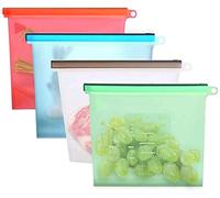 ProLeo 500 ml Silicone Food Bag Reusable Bag with Baggy Rack for Fruit Vegetables Milk Snacks Meat (4 Packs)