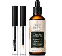 Prolixir Organic Castor Oil for lashes & Brows, Cold Pressed Lash & Brow Growth, Repair & Conditioning Oil with Vitamin E, Precision Applicators, For Fuller Looking Lashes, Brows, Hair & Nails, 60ml