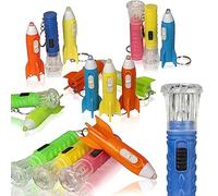 PROLOSO 100PCS Mini Flashlights for Camping Hiking Cute Rocket Torch Keychains Assorted Miniature Lights Keyrings Kids Space Themed Astronaut Glow in The Dark Party Favors Goody Bag Fillers