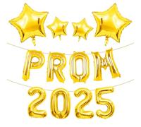 Prom 2025 Balloons, 16Inchs Gold Foil Letters Balloon with 4Pcs Star for Class of 2025 Prom Night Graduation Party Decor (Gold)