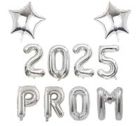 Prom 2025 Decorations, 16inch Prom 2025 Balloons, Graduation Party Decorations, Class of 2025 Congrats Grad Party Supplies, Star Foil Balloons for Indoor and Outdoor Proms Night Celebrations (Silver)