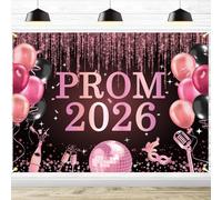 Prom 2026 Backdrop Banner, Black Pink Prom Night Send Off Party Decorations, Send Off Photography Background Photo Booth Supplies 7 * 5 Ft