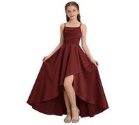 Prom Dresses 15-16 Years Spaghetti Strap Junior Bridesmaid Dresses Silk Satin Flower Girl Dress Casual Fancy Clothes Daily Wear Wedding Special Occasions Wine