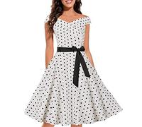 Prom Dresses Evening 50s 60s Retro Elegant Polka Dots Swing Audrey Hepburn Costume Fancy Ladies A Line Cocktail Costume for Party Dance 1950s Dresses for Women White
