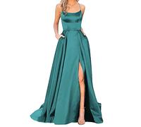Prom Dresses Ladies Long Women Elegant Backless Long DressesCrisn Satin Spaghetti Party Prom Dress Side Slit Wedding Evening Party Dress With Pockets Short Satin Dresses for Women Formal