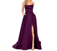 Prom Dresses Ladies Long Women Elegant Backless Long DressesCrisn Satin Spaghetti Party Prom Dress Side Slit Wedding Evening Party Dress with Pockets Short Satin Dresses for Women Formal Hot Pink